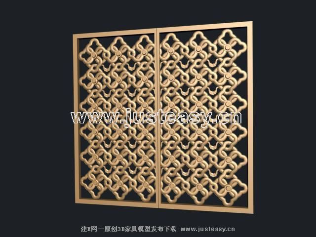 3D model of traditional Chinese wooden window grilles (including materials)