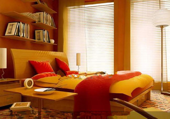 Comfortable and warm yellow bedroom