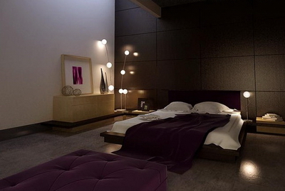 Purple style bedroom 3D model of