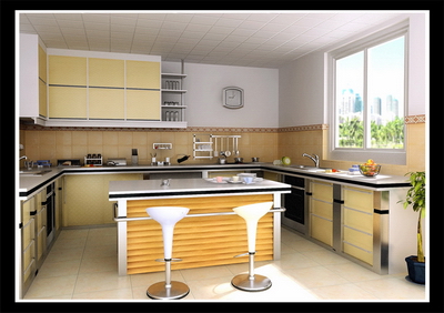 Bright and spacious kitchen 3D model (with map)