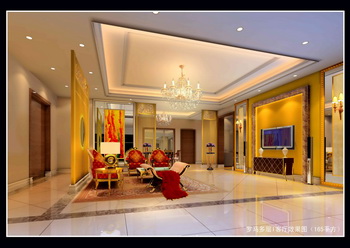 The warm brilliant color modern living room model