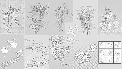 รูปวาดเส้นเวกเตอร์ของดอกไม้-50 (dandelion ลิลลี่)
