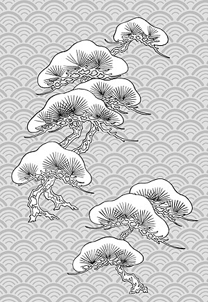 Vektor Zeichnung von Blumen-32(Pine, classical wave background)