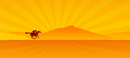 Under the sunset on horseback to vector material