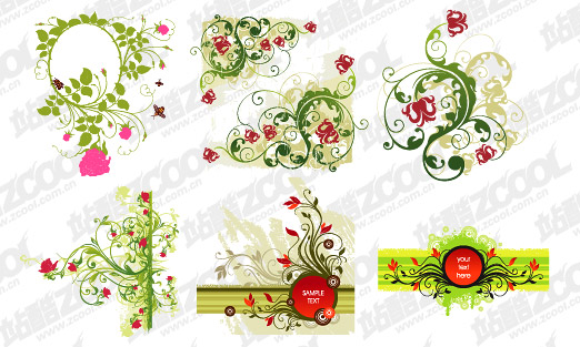 Combinazione modello fiore rosso e verde di vettore materiale