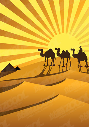 Золото пустыне на верблюдах силуэты векторного материала
