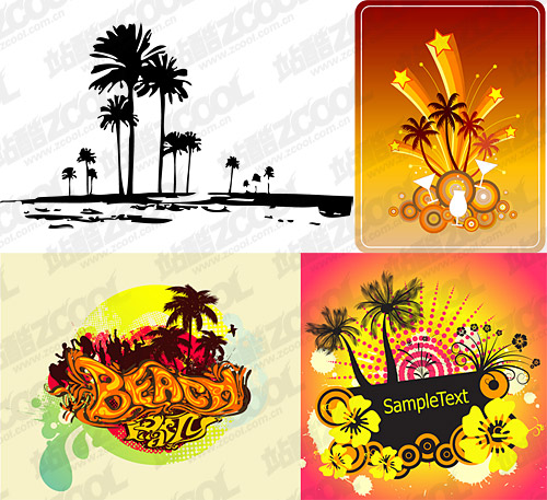 4, coconut trees theme vector material-2