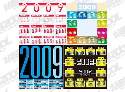 4 bahan vektor kalender tahun 2009