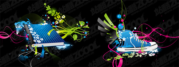 Books, shoes theme vector material