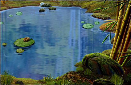 연못, 로터스 잎, 개구리