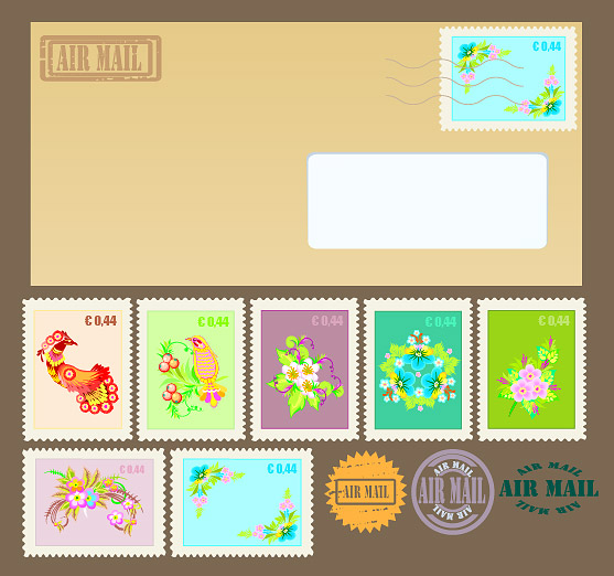 Cachet timbre enveloppe vecteur matériel