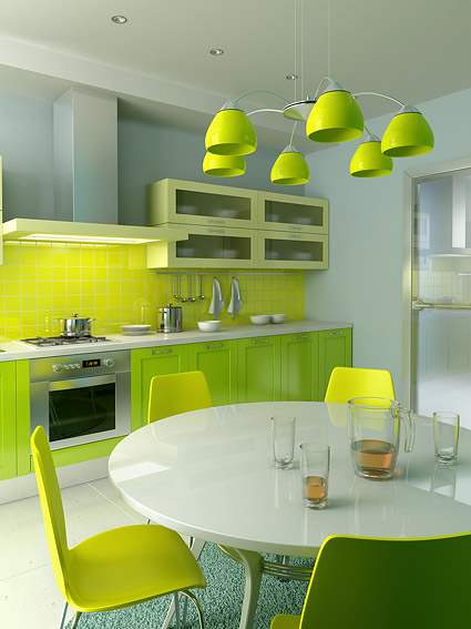 ห้องครัวโทนสีเขียวรูปภาพวัสดุ