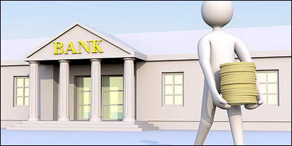 3D Banken Geld aus dem kleinen Bild verschieben