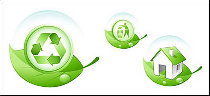 Protección del medio ambiente el tema de la hoja verde icono material de vectores