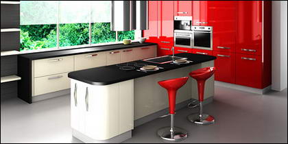 Materiale fotografico di moda tono rosso cucina