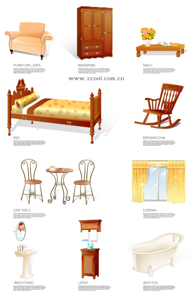 Мебели, стоки за домакинството икона вектор материал