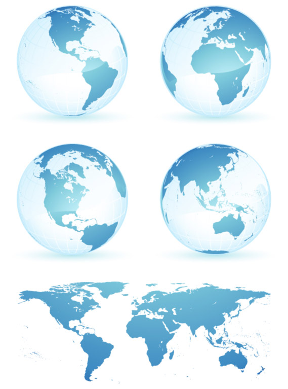 Material de vectores de cristal azul tierra mundo mapa