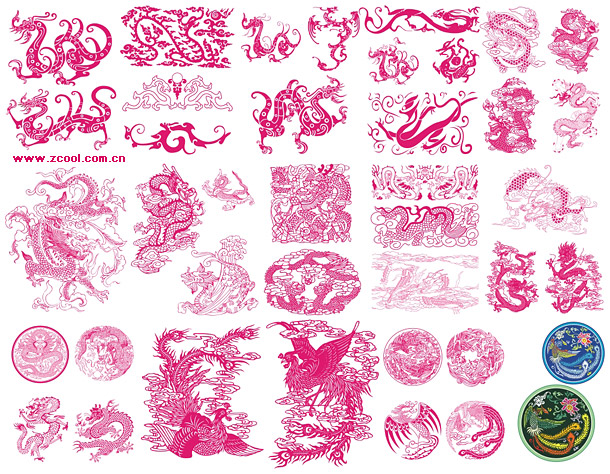 40 dragón tradicional chino clásico y patrón de phoenix material de vectores