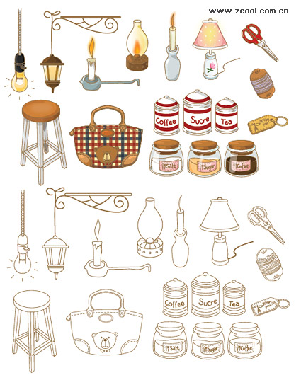 Hand-painted icon vector material supplies home