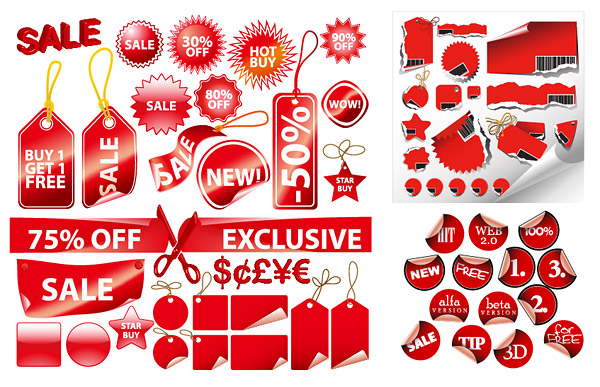 Rojo etiquetar una variedad de gráficos vectoriales materiales decorativos