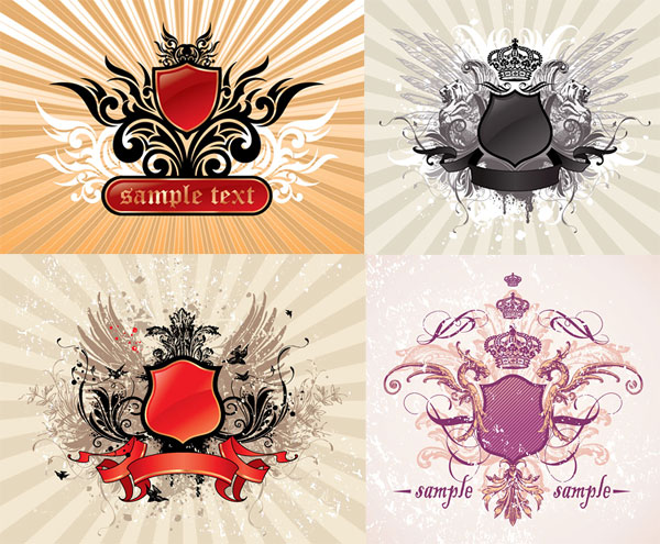 Crown, wings, shields, lions vector