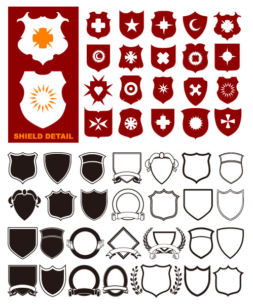 Uma grande variedade de formas de escudo de vetor material