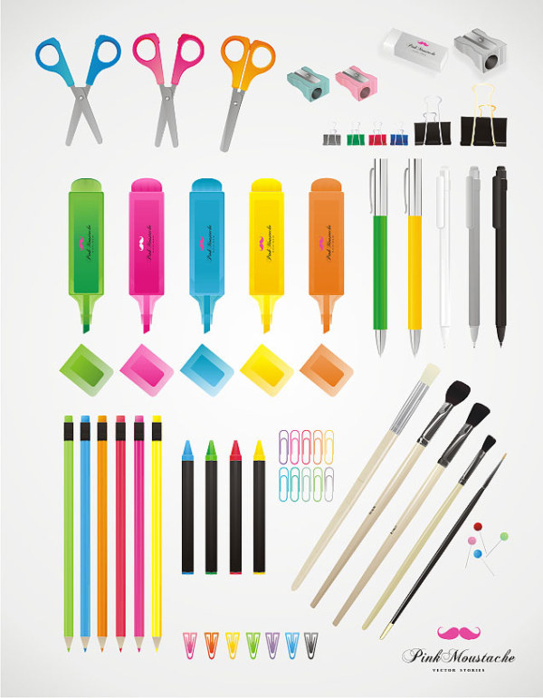 Crayon, plume, crayon, taille-crayon, ciseaux, stylo, caoutchouc
