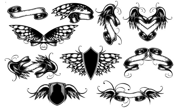 Wings, ribbons, butterfly vector material