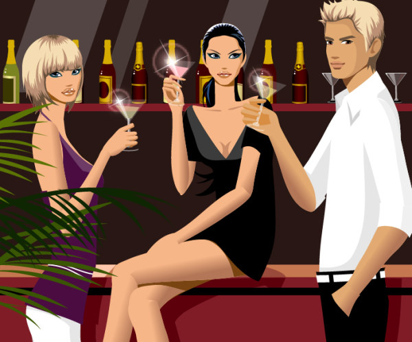 Bar kasual mengumpulkan laki-laki dan perempuan minuman alkohol