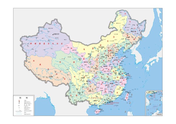 중국 지도 (4 색) 벡터