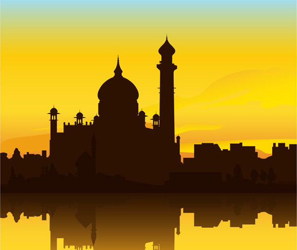 Edificio indio Taj Mahal silueta Vector