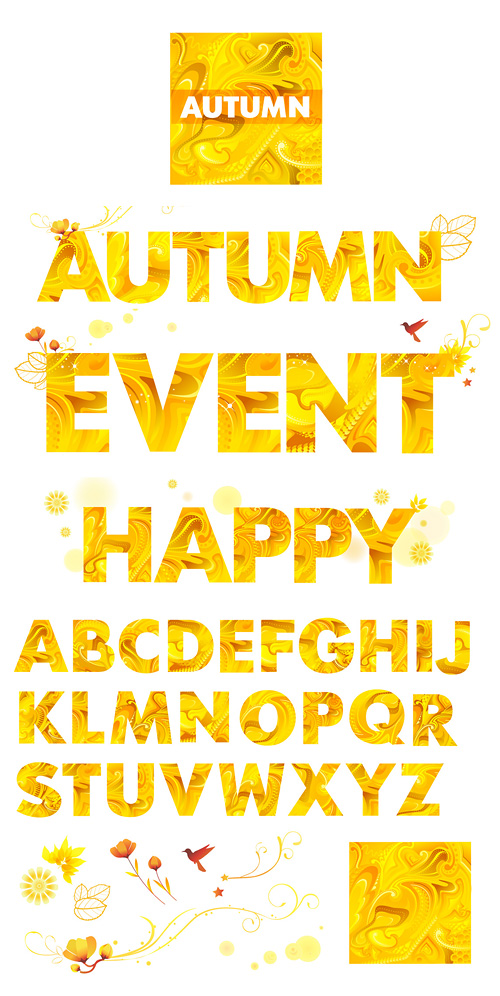 黄色の秋文字素材をベクトルします。