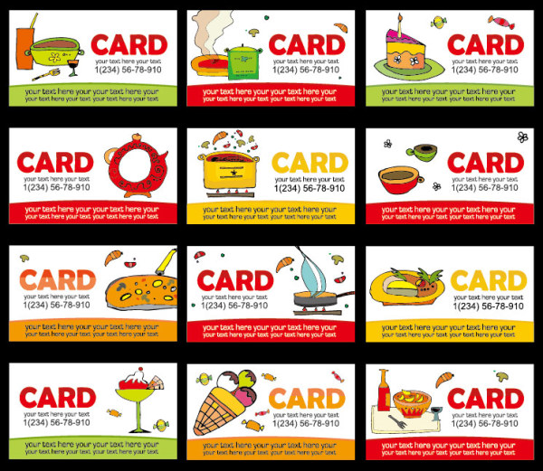 प्यारा भोजन वर्ग कार्ड टेम्पलेट वेक्टर सामग्री