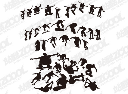 Skateboarding รูป silhouettes vector วัสดุ