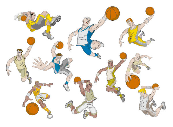 Material de vetor do basquete cartoon caracteres
