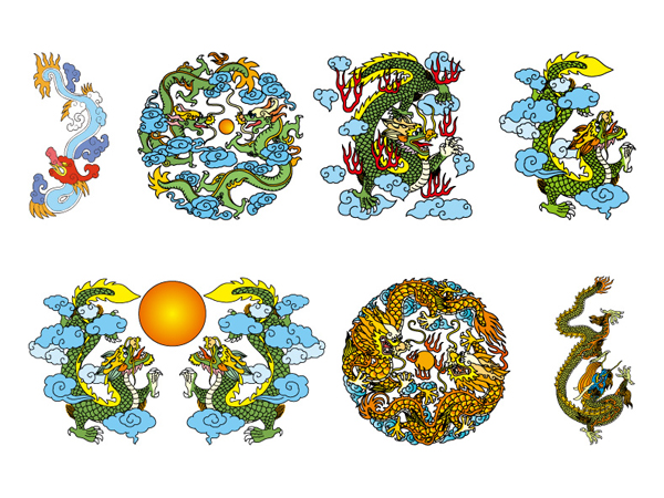 Material de vectores de dragón chino clásico ter