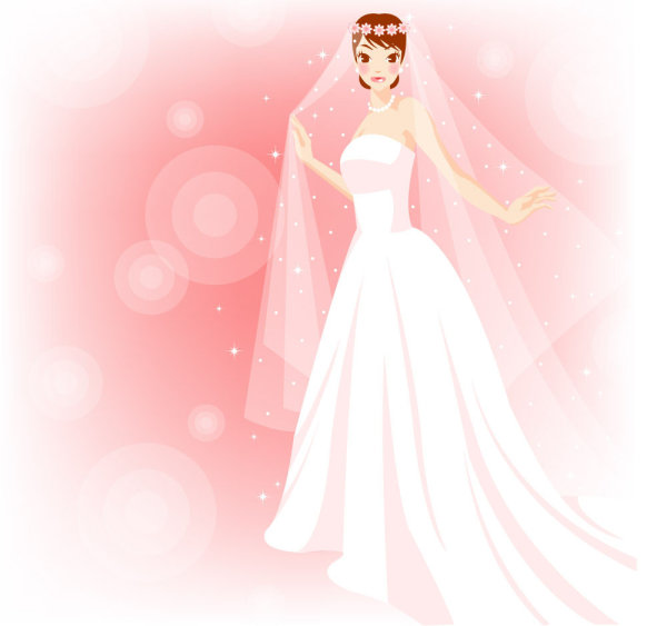 Akhir pengantin wanita mengenakan gaun merah muda