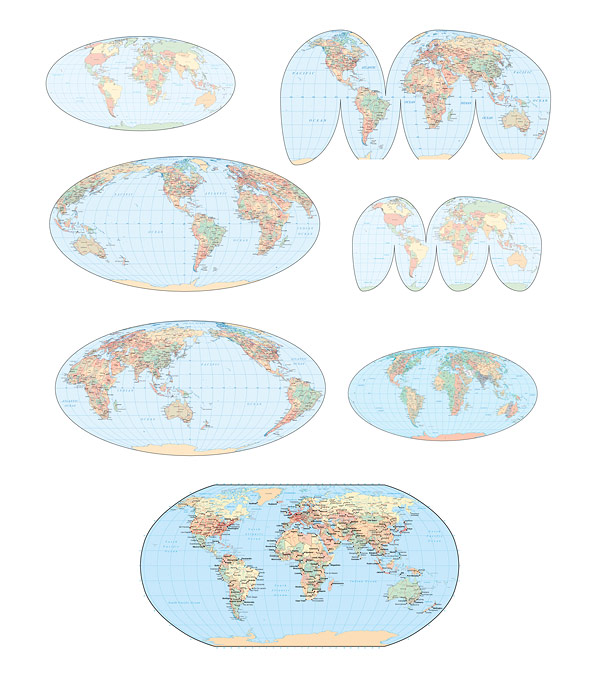 Vektor-Weltkarte der verschiedenen		