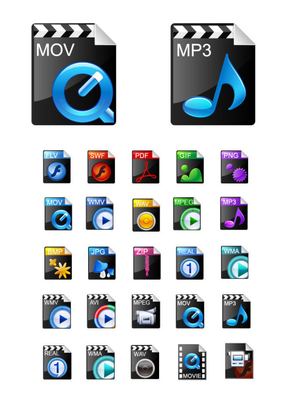 Formatos de vídeo requintado ícones populares - Vector