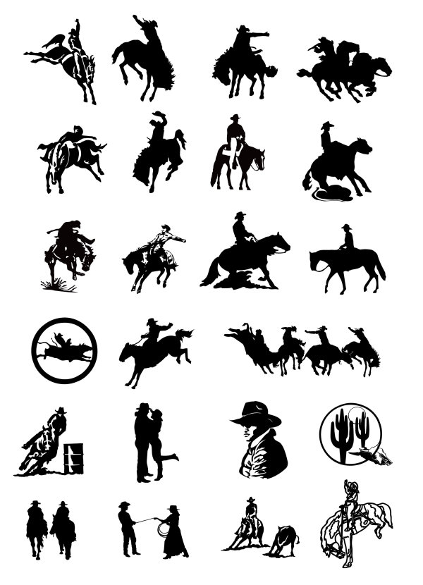 Black and white picture cowboy series 2 vector material