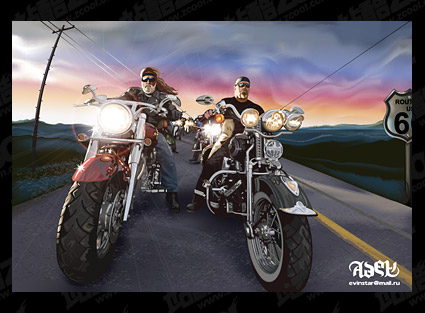 dibujo realista familia de Harley-Davidson de material de vectores