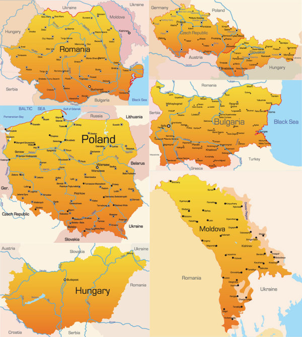 Източна Европа, географска карта - вектор
