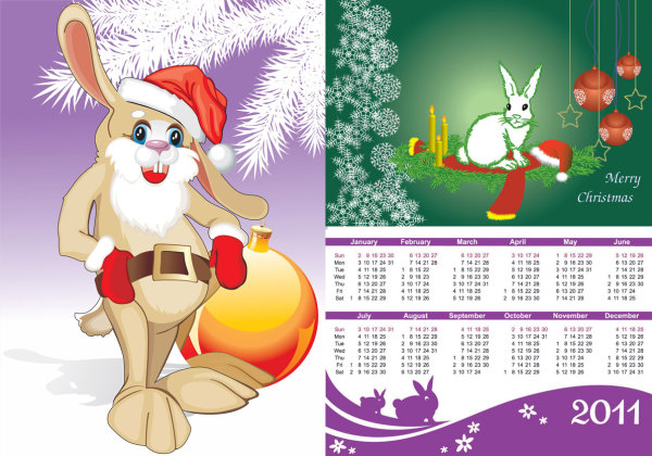2011 Año del conejo calendario Vector