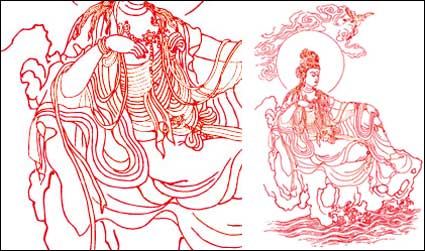 Material de vetor de desenho de linha Guanyin Bodhisattva