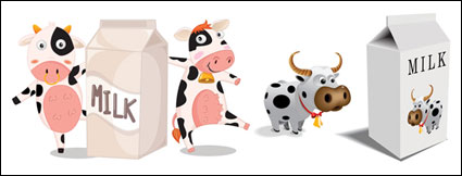 Dibujo animado de los cartones de leche de vaca y material de vectores