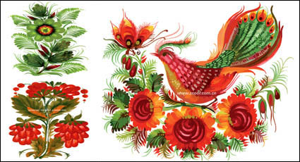 Material de vectores de decoración floral de estilo pintados a mano