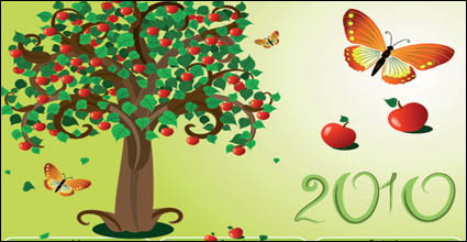 Kupu-kupu tema bahan 2010 kalender template vektor pohon