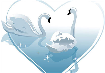 Vetor de cisne branco em forma de coração de material