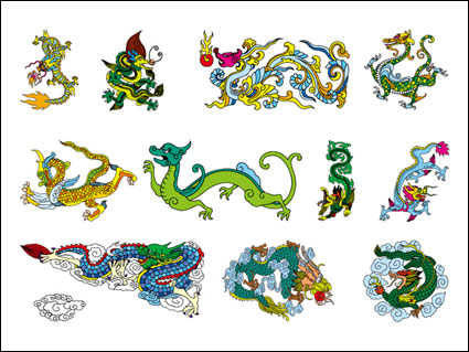 Material de vetor do dragão chinês clássico nove