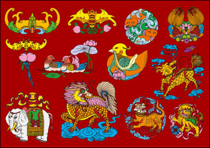 12 Folclórica chinesa auspicioso padrões Vector